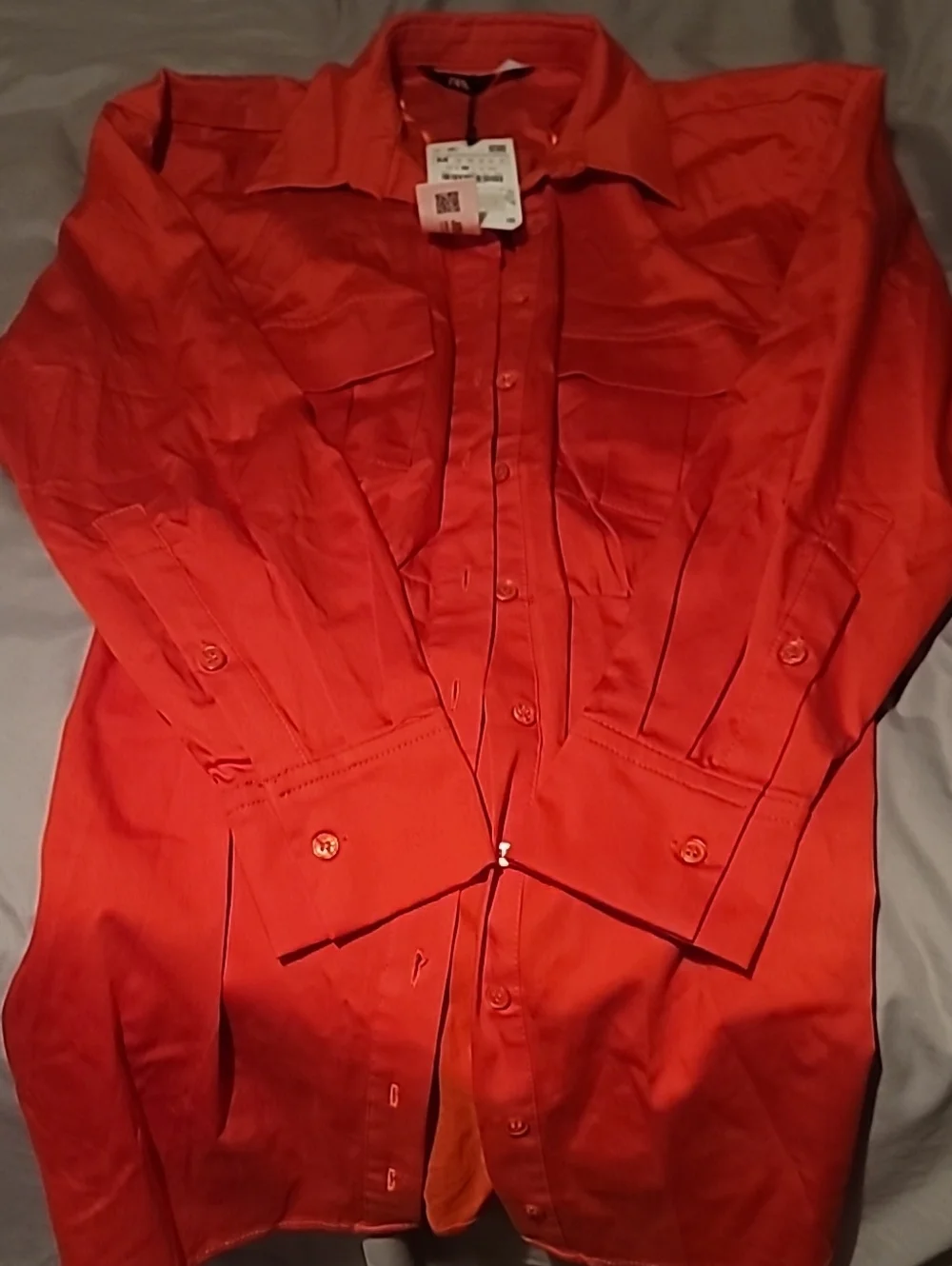 Zara Bright Red Button-Front Shirt Jacket
